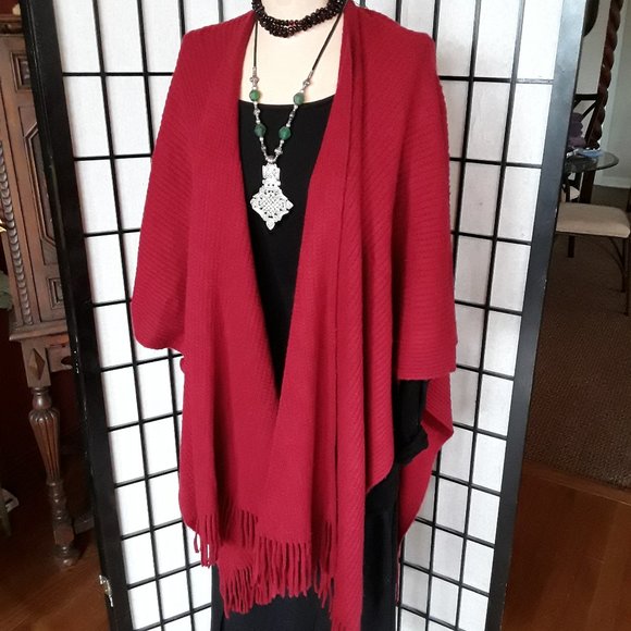Red Snuggly Warm Blanket Style Wrap by EAST 5TH AVE.  OS - Picture 1 of 3